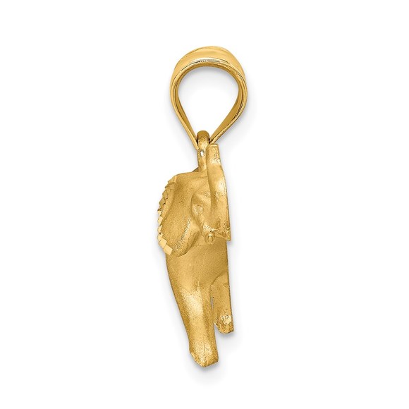14k Yellow Gold Brushed Diamond-cut Elephant Necklace Charm Pendant, unisex - Picture 2 of 4